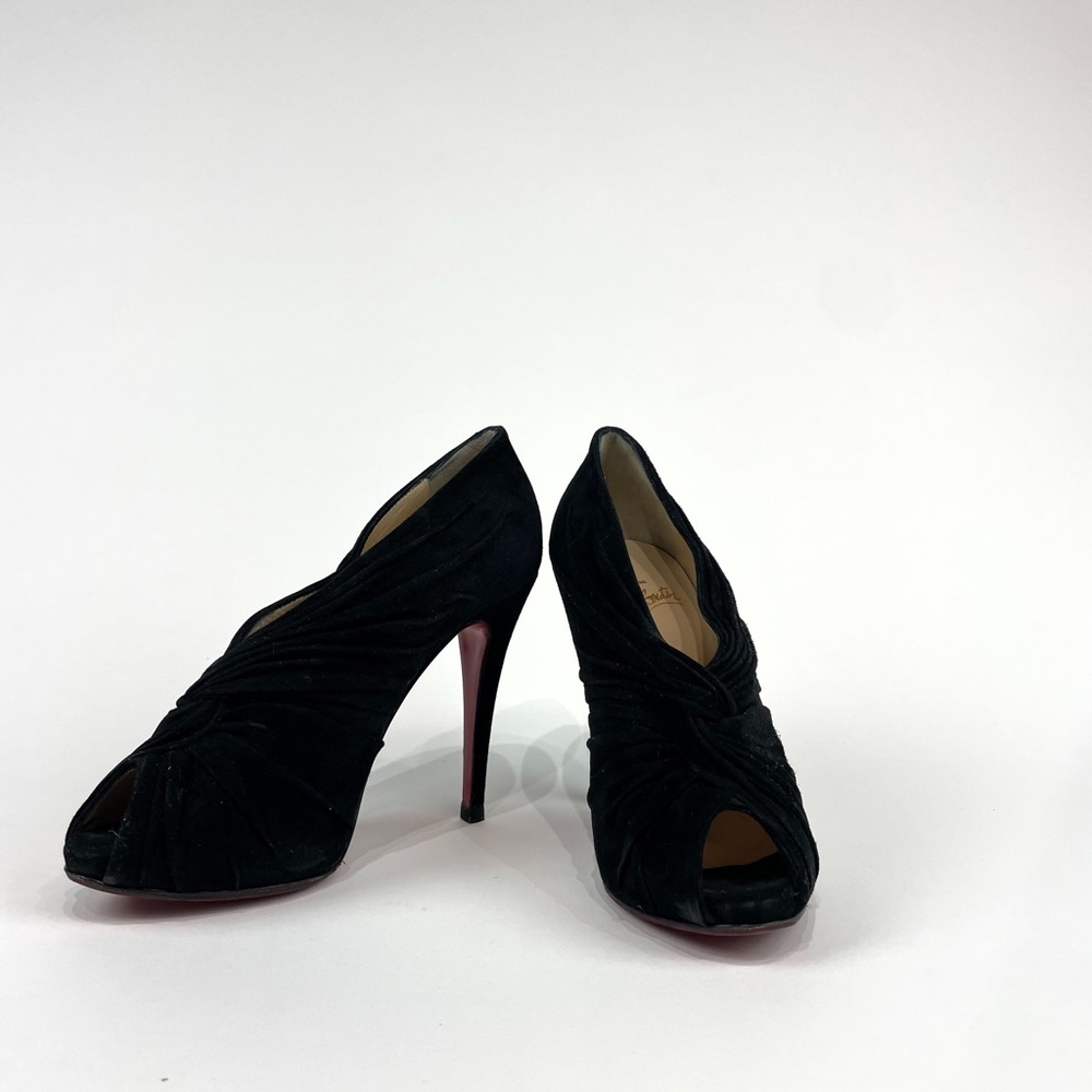 Christian Louboutin Manchon Black Suede Peep Toe Bootie Size 36.5 EU